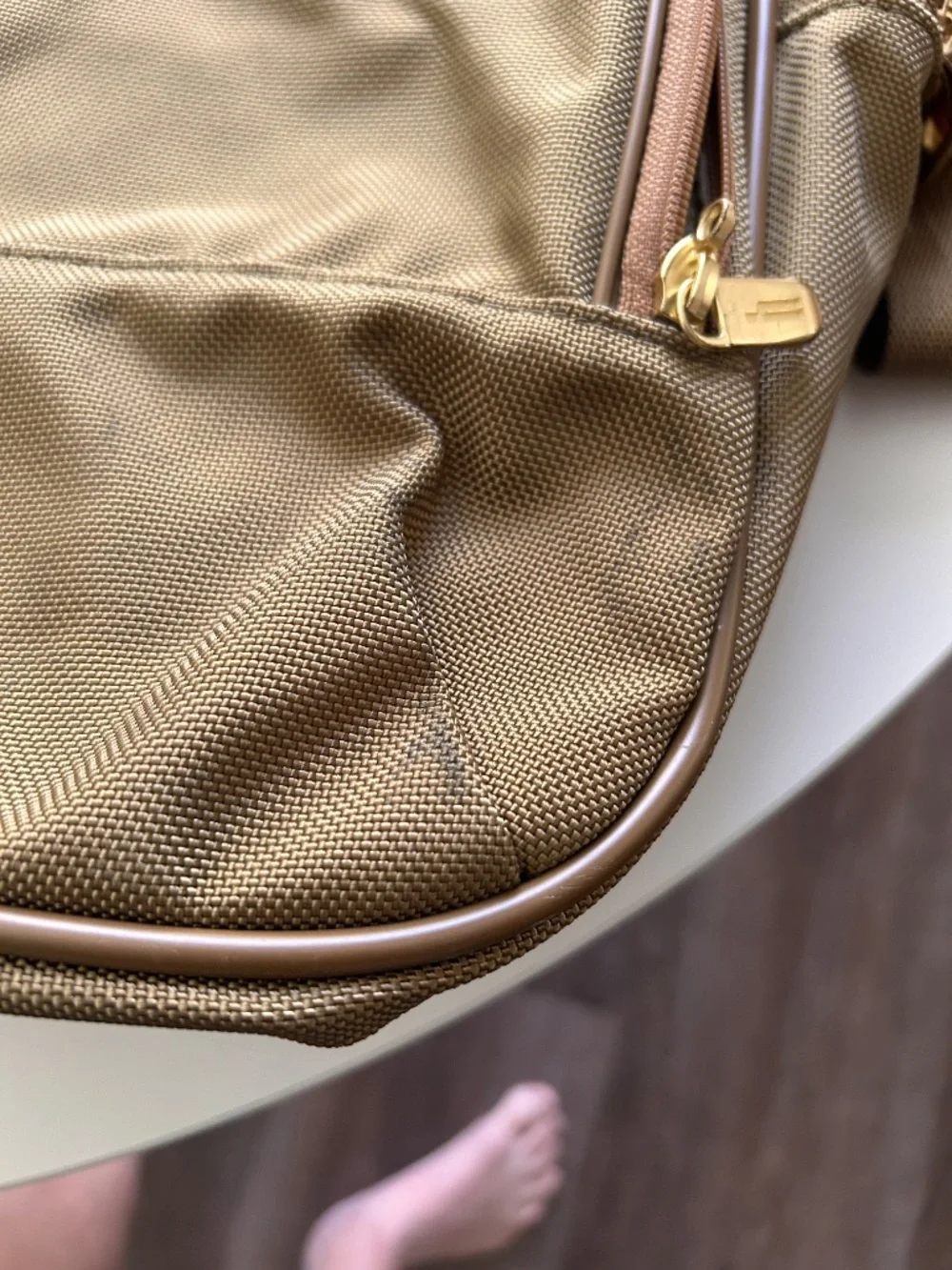 Hartmann EUC sage green ballistic nylon tan leather commuter bag briefcase 16 in